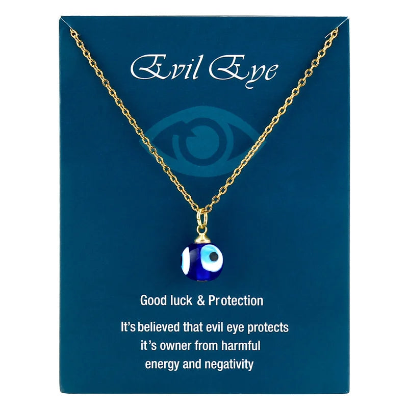 Türkische böse Blick Halskette blau Glas Anhänger Edelstahl Kette mit Karte bringen viel Glück Schmuck für Frauen Männer Geburtstags geschenk