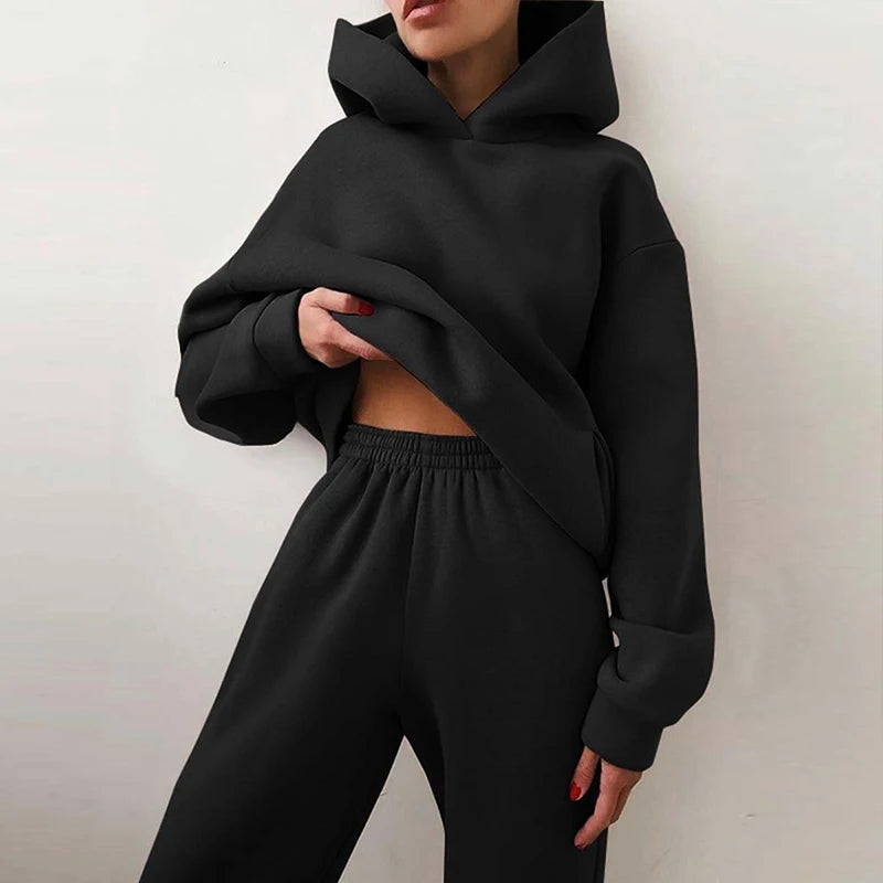 Frauen Kapuze Trainings anzug Sport 2 Stück Set Streetwear Sweatshirts Pullover Hosen Anzug nach Hause Jogging hose Hosen Outfits