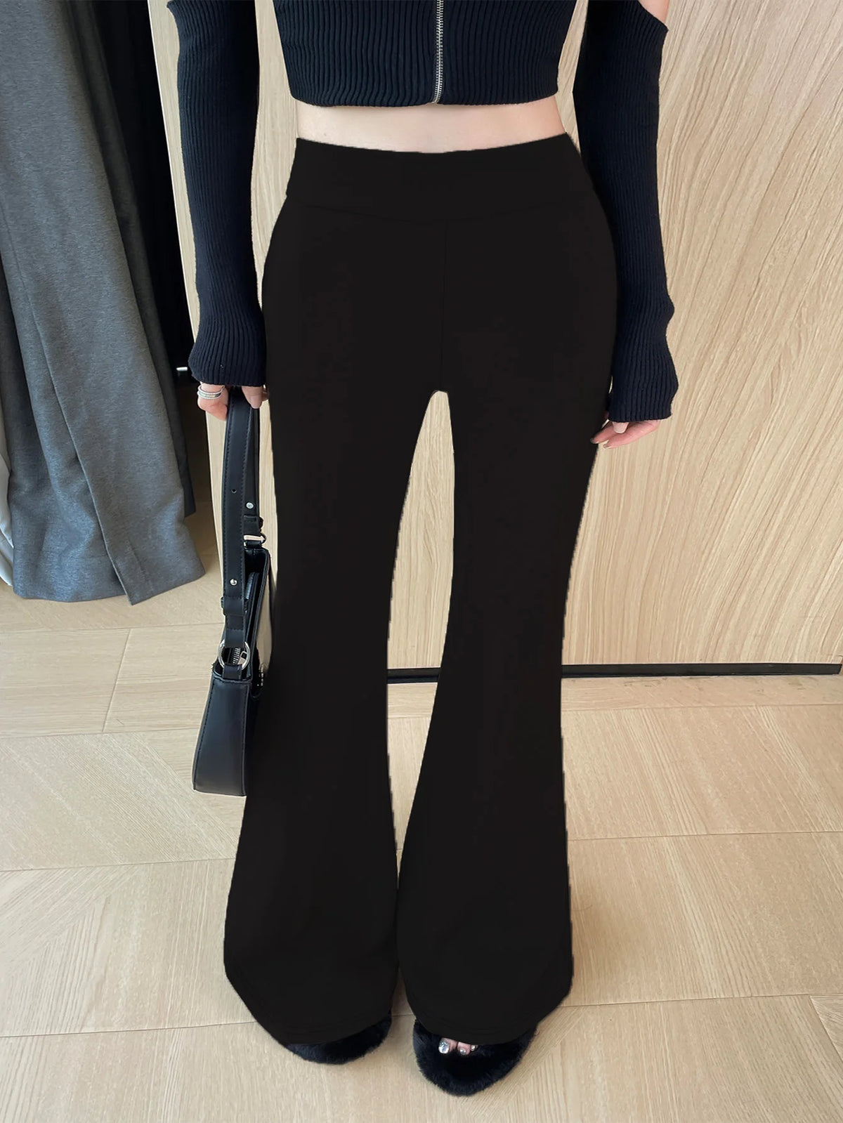Damen-Hose in Übergröße im britischen Stil, Sommermode, lockere Hose, einfarbig, ausgestellte Hose