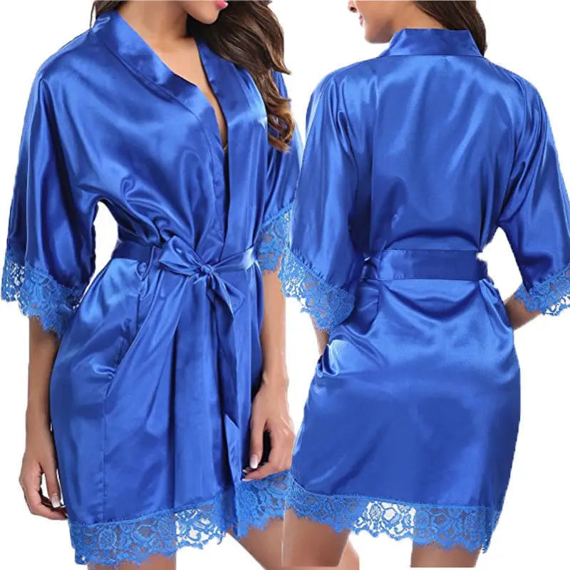 Frauen Iace Seide Pyjamas Roben Nachtwäsche Nachthemden Halbarm Nachthemd Schwarz Spitze Bademantel Glatte Weiche Bequeme Reine Farbe