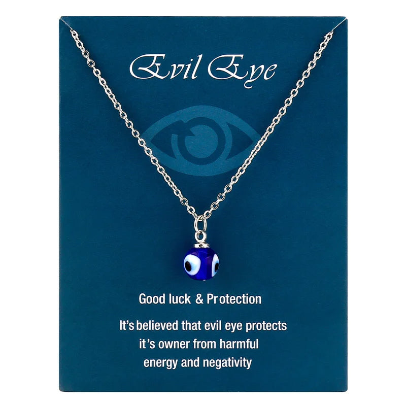 Türkische böse Blick Halskette blau Glas Anhänger Edelstahl Kette mit Karte bringen viel Glück Schmuck für Frauen Männer Geburtstags geschenk