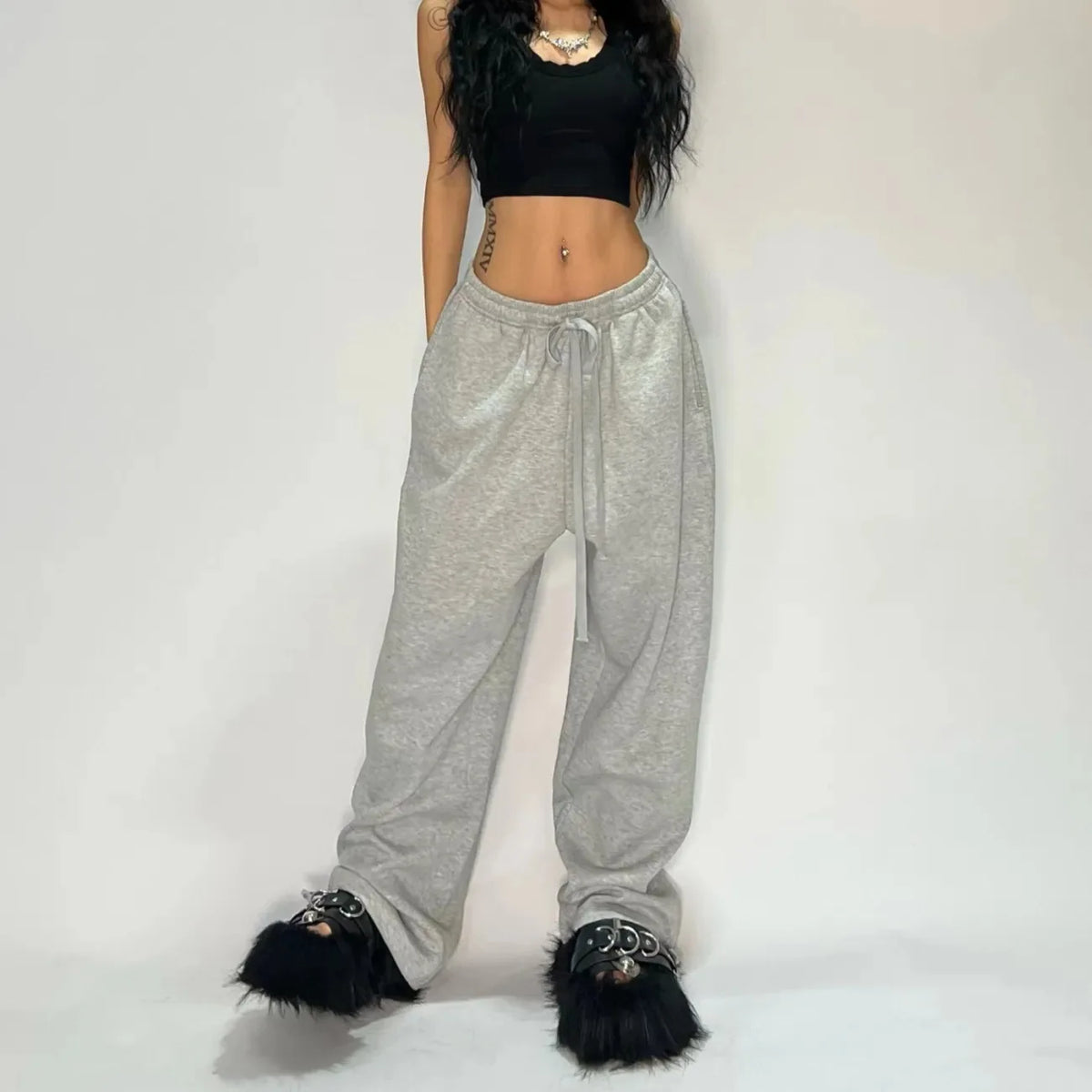 2023 neue Harajuku Breite Bein Jogginghose Frauen Streetwear Baggy Oversize Grau Sport Hosen Frau Kordelzug Casual Jogger Hosen