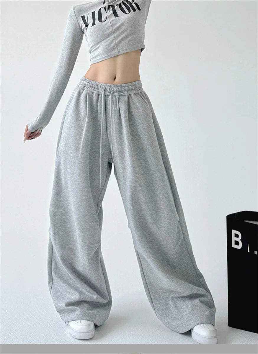 2023 neue Harajuku Breite Bein Jogginghose Frauen Streetwear Baggy Oversize Grau Sport Hosen Frau Kordelzug Casual Jogger Hosen
