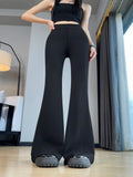 Damen-Hose in Übergröße im britischen Stil, Sommermode, lockere Hose, einfarbig, ausgestellte Hose