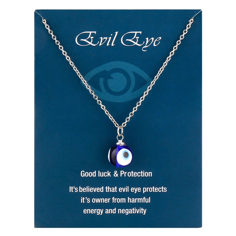 Türkische böse Blick Halskette blau Glas Anhänger Edelstahl Kette mit Karte bringen viel Glück Schmuck für Frauen Männer Geburtstags geschenk