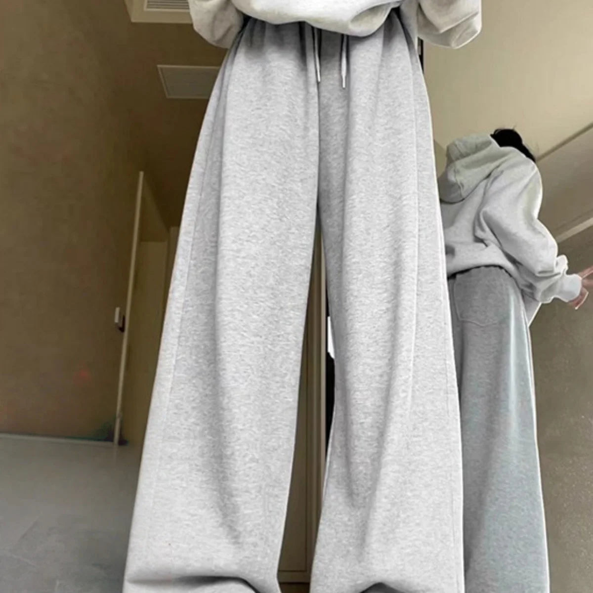 Damen Loose-Fit Hose mit Hoher Taille und Kordelzug, Lässige Gerade Sweathose für Frühling, Outdoor und Street Style