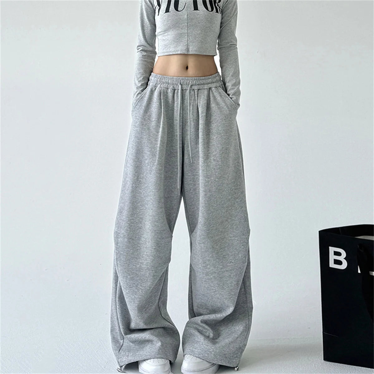 2023 neue Harajuku Breite Bein Jogginghose Frauen Streetwear Baggy Oversize Grau Sport Hosen Frau Kordelzug Casual Jogger Hosen