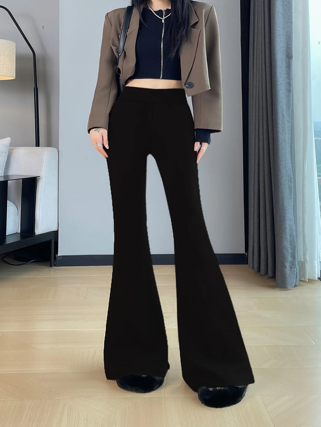 Damen-Hose in Übergröße im britischen Stil, Sommermode, lockere Hose, einfarbig, ausgestellte Hose