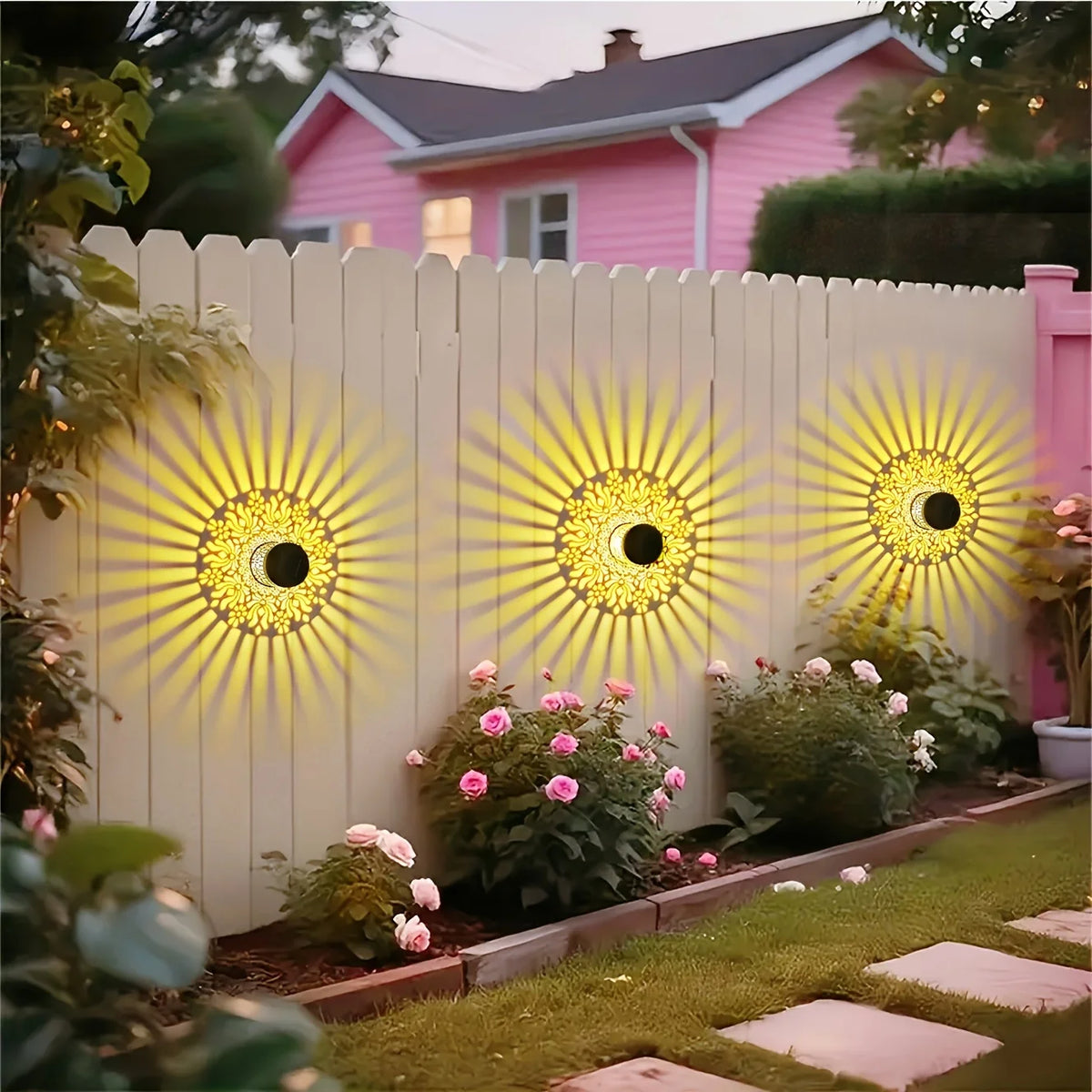 Solar-Pfingstrosen-Wandlampen, 1/2 Stück – hohles Pfingstrosen-Design, für den Außenbereich, Gartendekoration, helles Eisen, Hof-Party-Geschenk für festliche Einstellungen