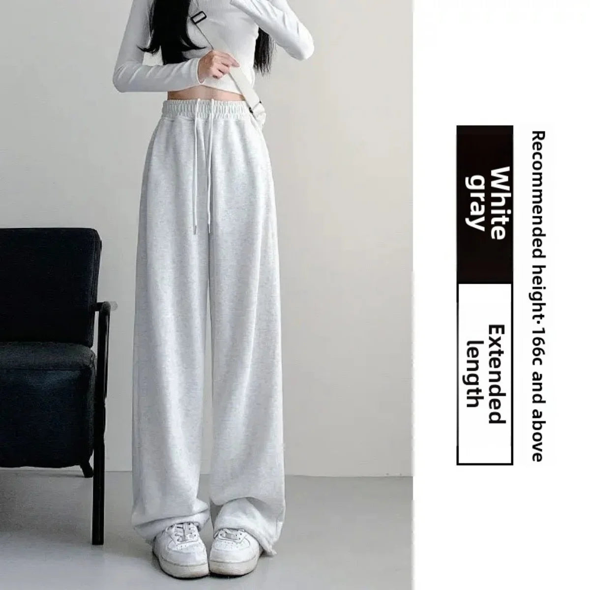 Damen Loose-Fit Hose mit Hoher Taille und Kordelzug, Lässige Gerade Sweathose für Frühling, Outdoor und Street Style
