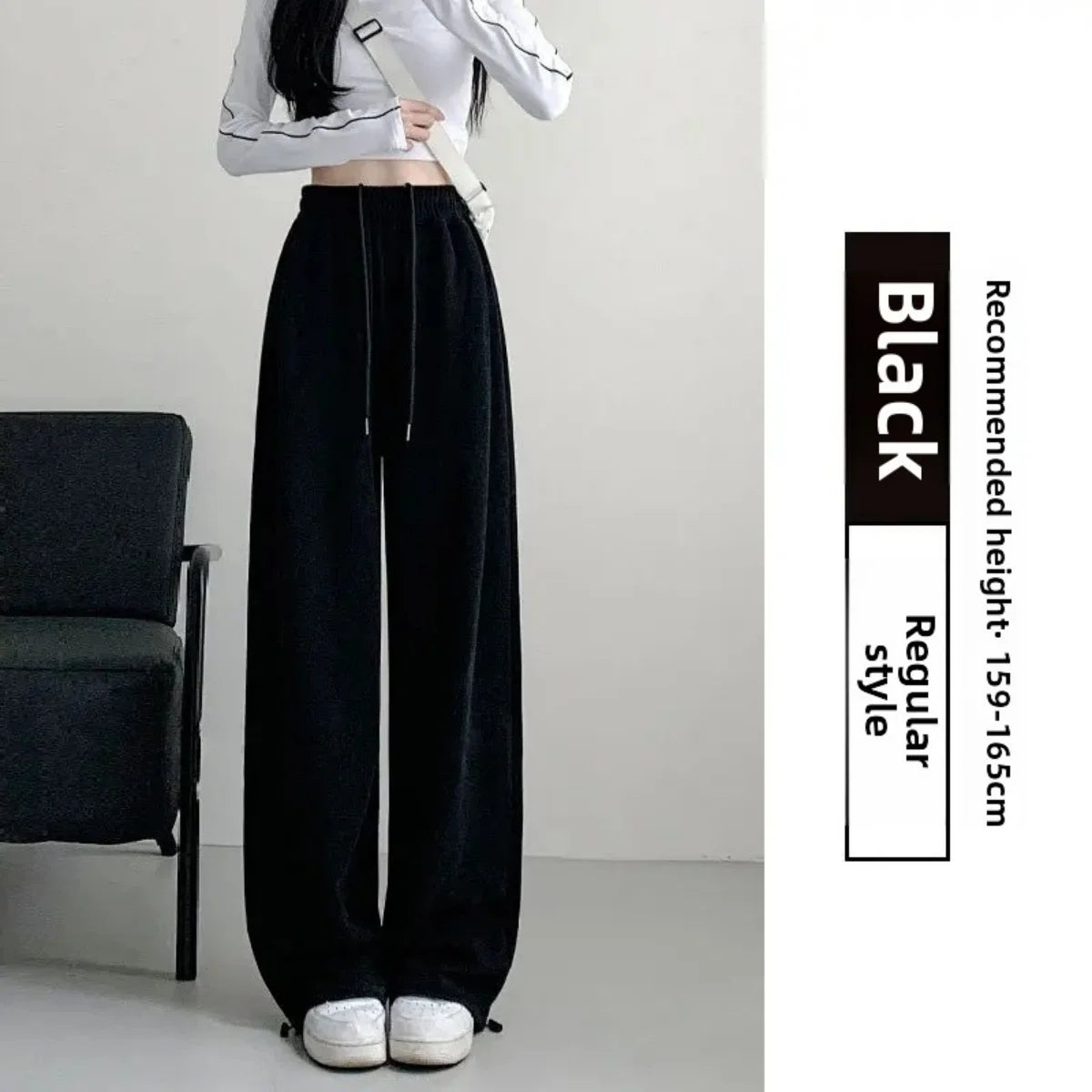 Damen Loose-Fit Hose mit Hoher Taille und Kordelzug, Lässige Gerade Sweathose für Frühling, Outdoor und Street Style