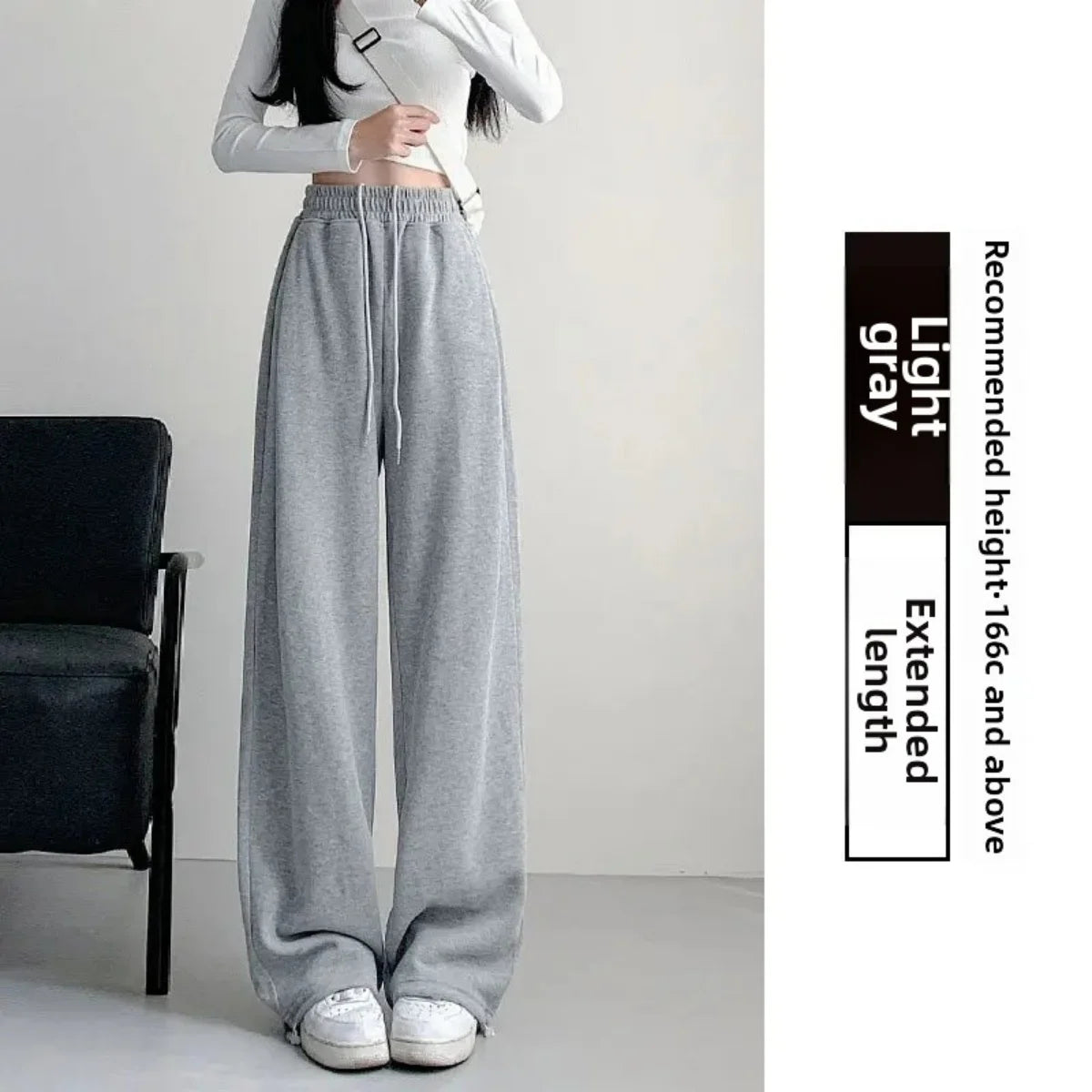 Damen Loose-Fit Hose mit Hoher Taille und Kordelzug, Lässige Gerade Sweathose für Frühling, Outdoor und Street Style