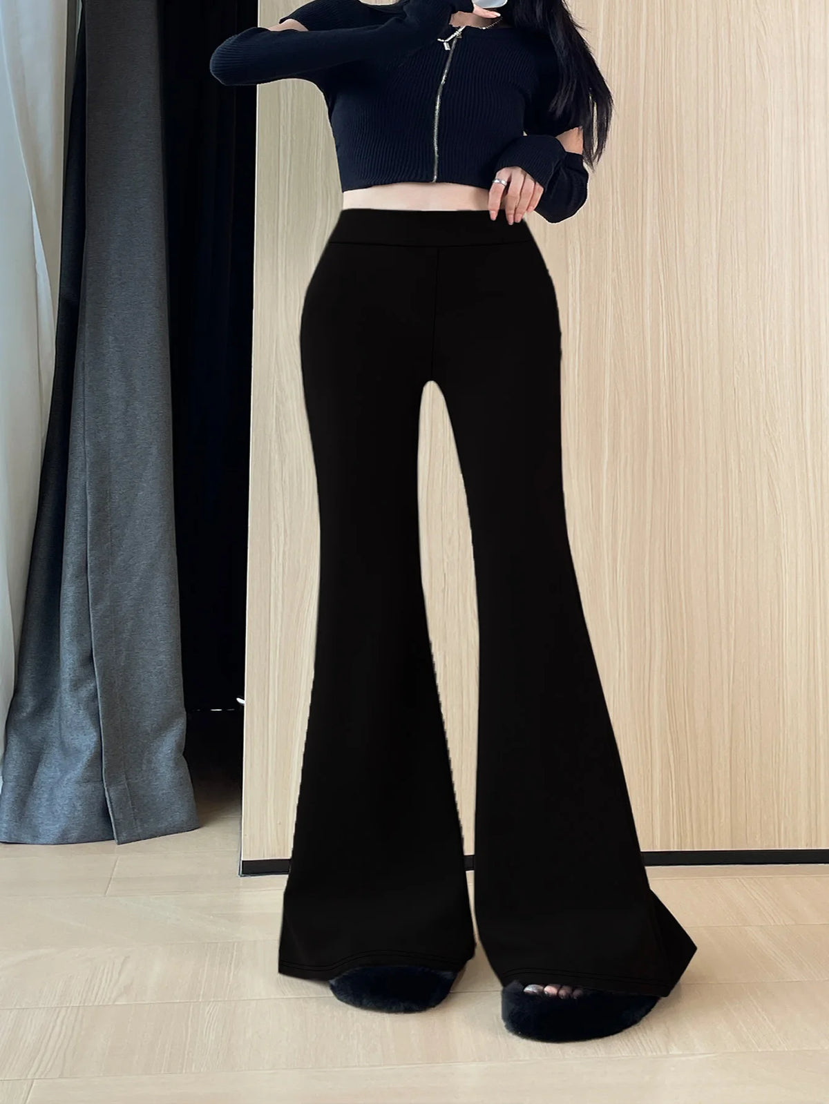 Damen-Hose in Übergröße im britischen Stil, Sommermode, lockere Hose, einfarbig, ausgestellte Hose