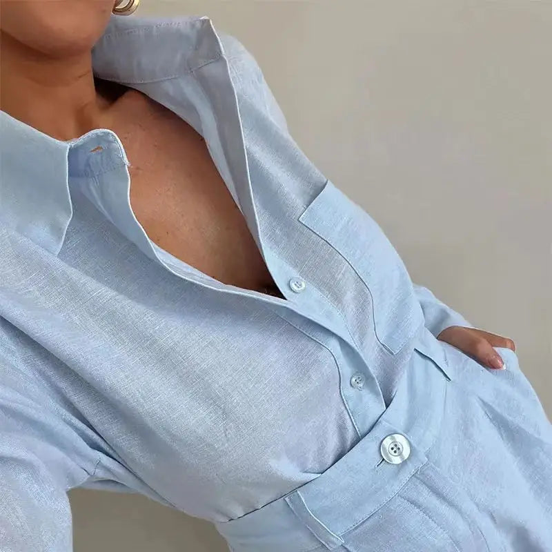 Sommer-Shorts-Sets für Damen, langärmelige Blusen mit kurzen Hosen, 2-teiliges Set, leichte Hemden, Trainingsanzug, lässige, lockere Outfits
