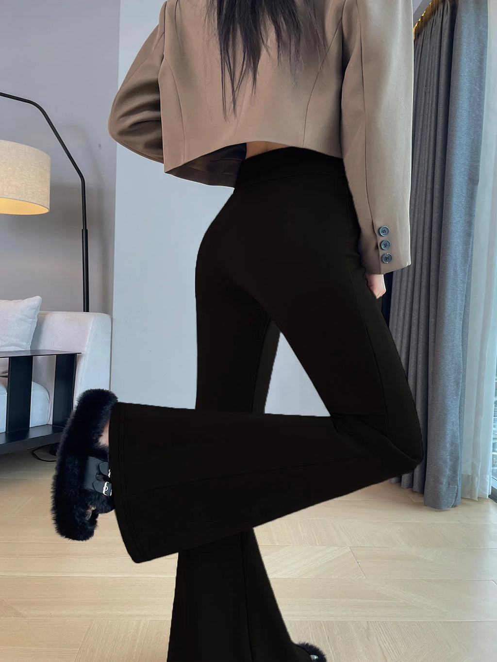 Damen-Hose in Übergröße im britischen Stil, Sommermode, lockere Hose, einfarbig, ausgestellte Hose