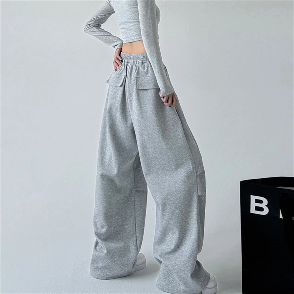 2023 neue Harajuku Breite Bein Jogginghose Frauen Streetwear Baggy Oversize Grau Sport Hosen Frau Kordelzug Casual Jogger Hosen