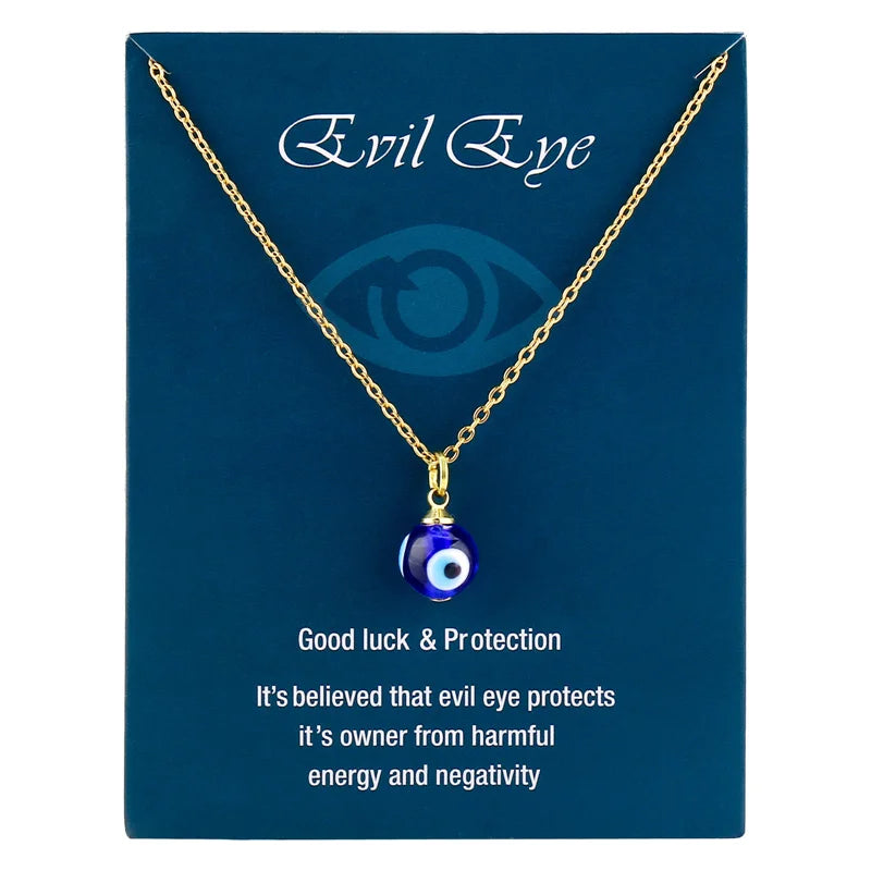 Türkische böse Blick Halskette blau Glas Anhänger Edelstahl Kette mit Karte bringen viel Glück Schmuck für Frauen Männer Geburtstags geschenk