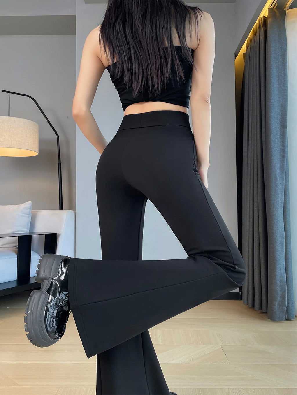 Damen-Hose in Übergröße im britischen Stil, Sommermode, lockere Hose, einfarbig, ausgestellte Hose