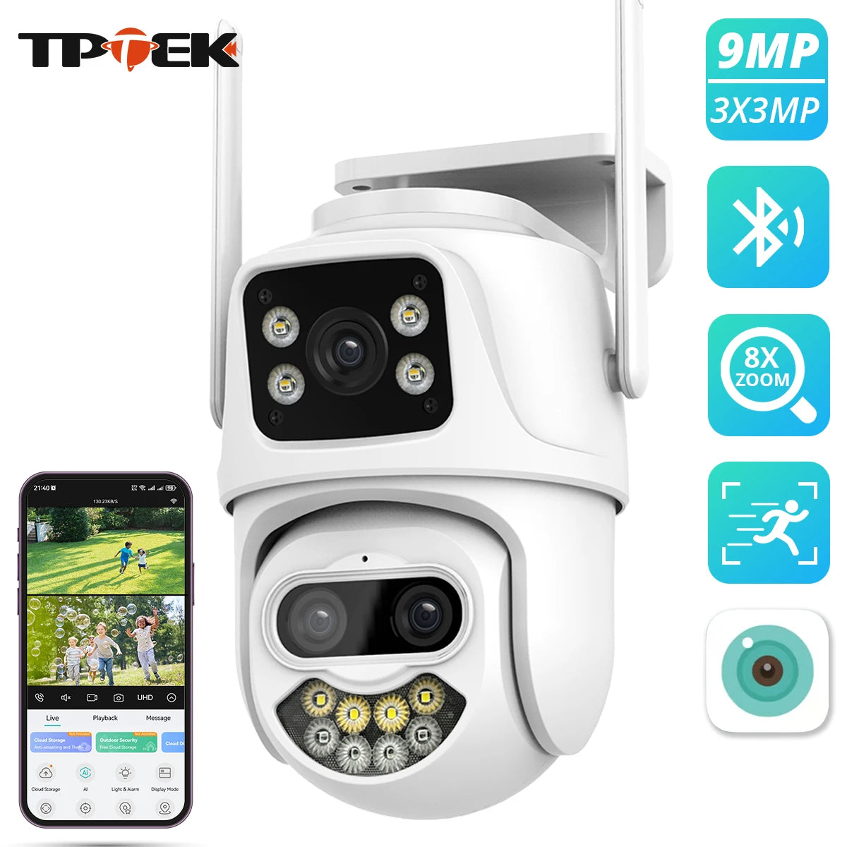 9MP 6MP WLAN-Kamera IP Außen-PTZ-Sicherheitskamera mit drei Objektiven, Dual-Screen, KI-Personenerkennung, automatische Verfolgung, Überwachungskamera ICSee