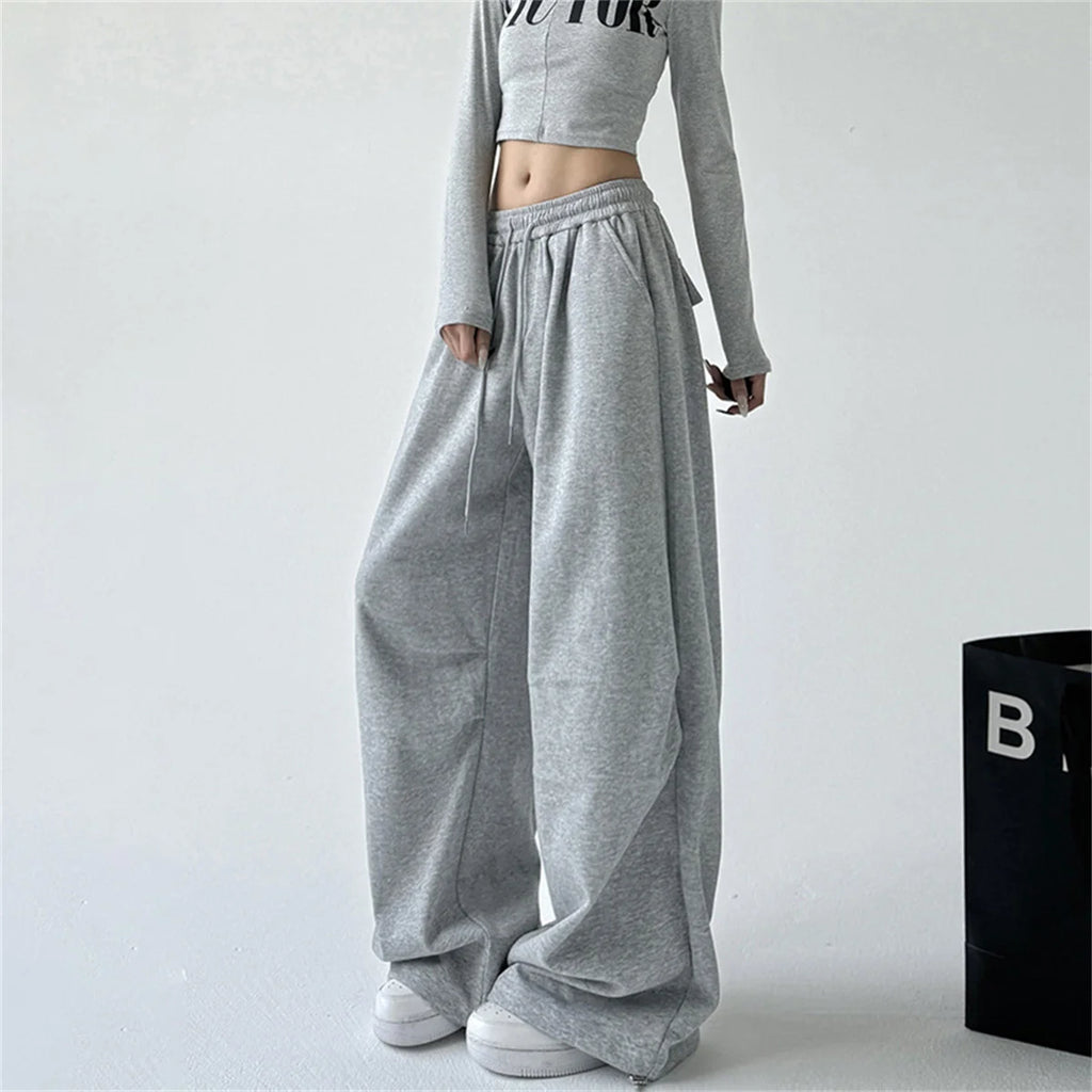 2023 neue Harajuku Breite Bein Jogginghose Frauen Streetwear Baggy Oversize Grau Sport Hosen Frau Kordelzug Casual Jogger Hosen