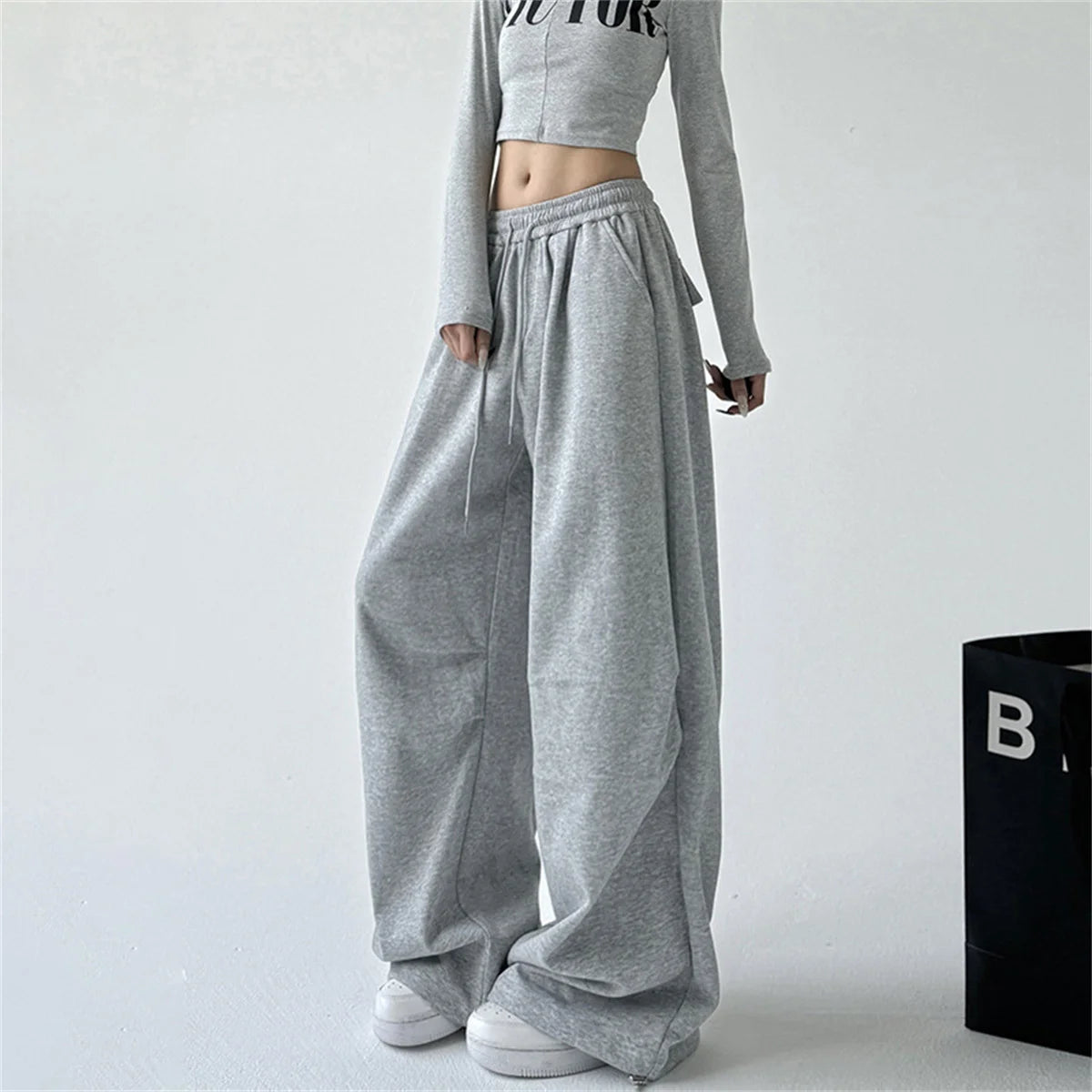 2023 neue Harajuku Breite Bein Jogginghose Frauen Streetwear Baggy Oversize Grau Sport Hosen Frau Kordelzug Casual Jogger Hosen