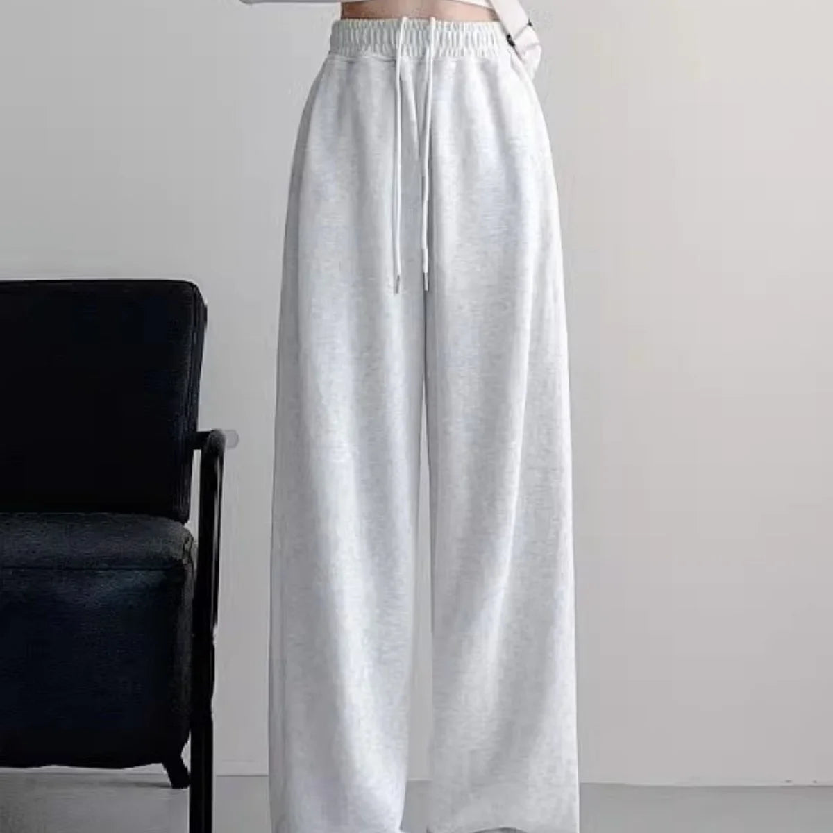 Damen Loose-Fit Hose mit Hoher Taille und Kordelzug, Lässige Gerade Sweathose für Frühling, Outdoor und Street Style