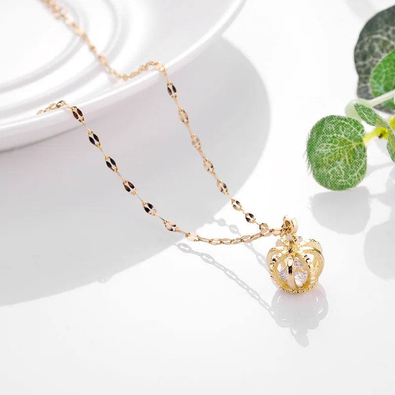 Süße Zirkon Kristall Anhänger Halskette für Frauen koreanische Mode Edelstahl Schlüsselbein Kette Schmuck weibliche Hochzeit Accessoires