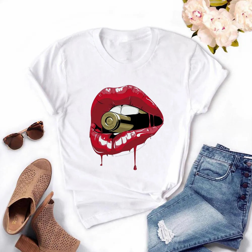 Frauen Harajuku Tops Sommer Tops Grafik T-Shirts Frauen Lippen Kawaii T-Shirt Kleidung Mädchen Maus T-Shirt ,Drop Shipping