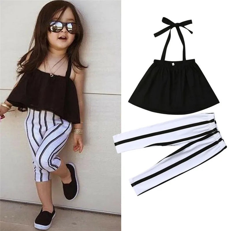 1-6T Mode Sommer Kleidung Mädchen Strap Tops + Gestreifte Hose Kleinkind Outfits Mädchen Kleidung Sets