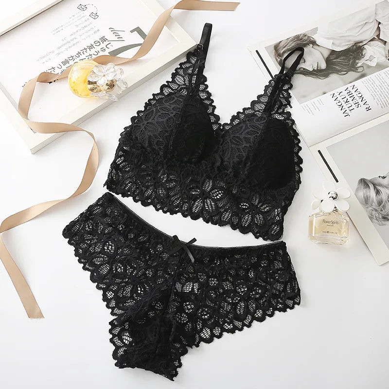 Frauen Spitze Bh Set Tiefem V Bh und Höschen Set Spitze Bralette Nahtlose Unterwäsche Stickerei Dessous Weibliche Sexy Dessous Set
