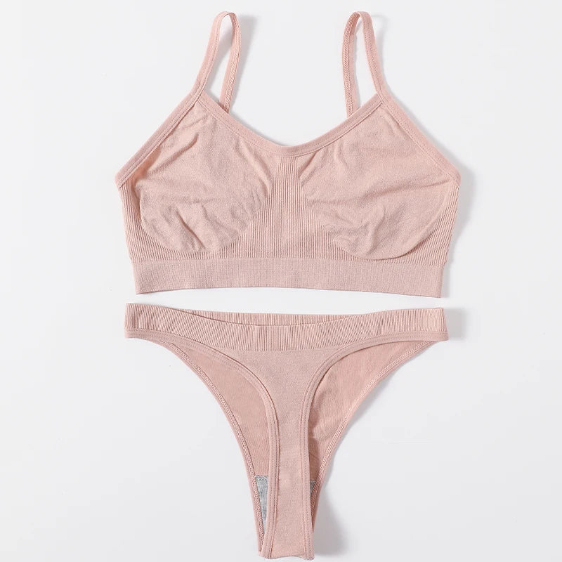 Frauen Nahtlose Bh Set Push-Up Sport-Bh Weibliche Unterwäsche Set Niedrigen Taille Thongs Draht Freies Weiche Crop Top Sexy Mädchen Dessous Set
