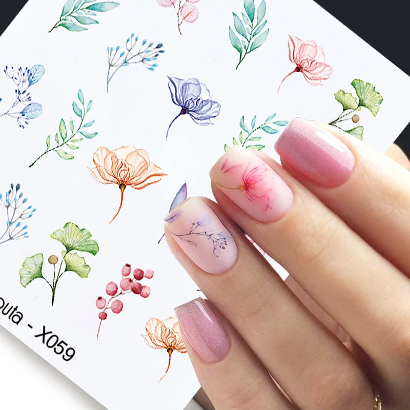 Harunouta Quellwasser-Nagelaufkleber und Aufkleber, Blumenblatt, Baum, grün, einfacher Sommerschieber für die Maniküre, Nagelkunst, Wasserzeichen