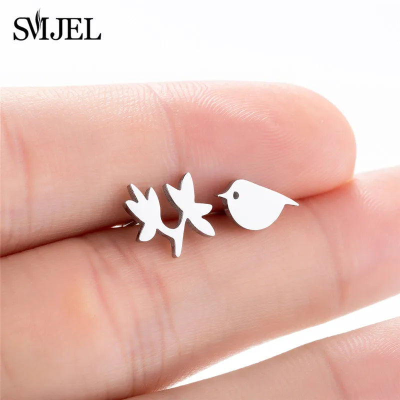 Edelstahl Schwalbe Kleiner Ohrring Mehrere Kleiner Vogel Schmuck Frauen Taube Flamingo Papagei Zweig Kolibri Kranich Ohrstecker