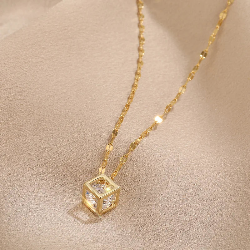 Süße Zirkon Kristall Anhänger Halskette für Frauen koreanische Mode Edelstahl Schlüsselbein Kette Schmuck weibliche Hochzeit Accessoires