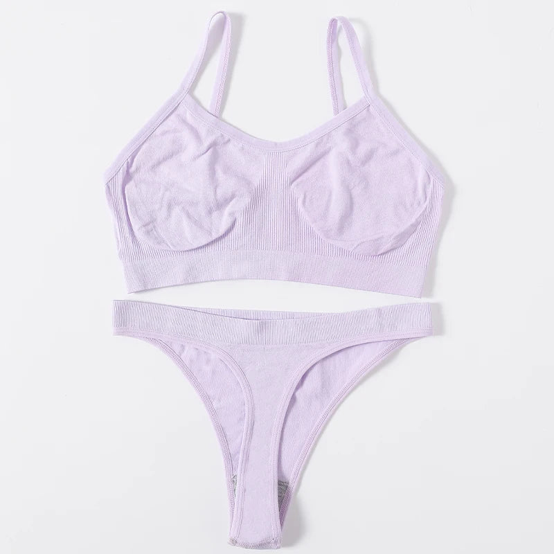 Frauen Nahtlose Bh Set Push-Up Sport-Bh Weibliche Unterwäsche Set Niedrigen Taille Thongs Draht Freies Weiche Crop Top Sexy Mädchen Dessous Set