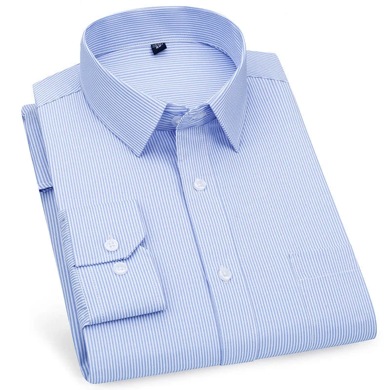 Top-Qualität Herren Business lässig Langarmhemd klassische gestreifte karierte männliche soziale Hemden für Mann lila blau