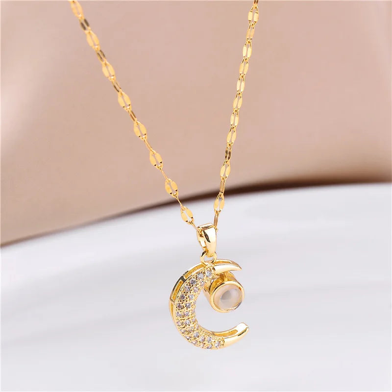 Süße Zirkon Kristall Anhänger Halskette für Frauen koreanische Mode Edelstahl Schlüsselbein Kette Schmuck weibliche Hochzeit Accessoires