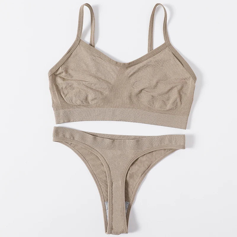 Frauen Nahtlose Bh Set Push-Up Sport-Bh Weibliche Unterwäsche Set Niedrigen Taille Thongs Draht Freies Weiche Crop Top Sexy Mädchen Dessous Set