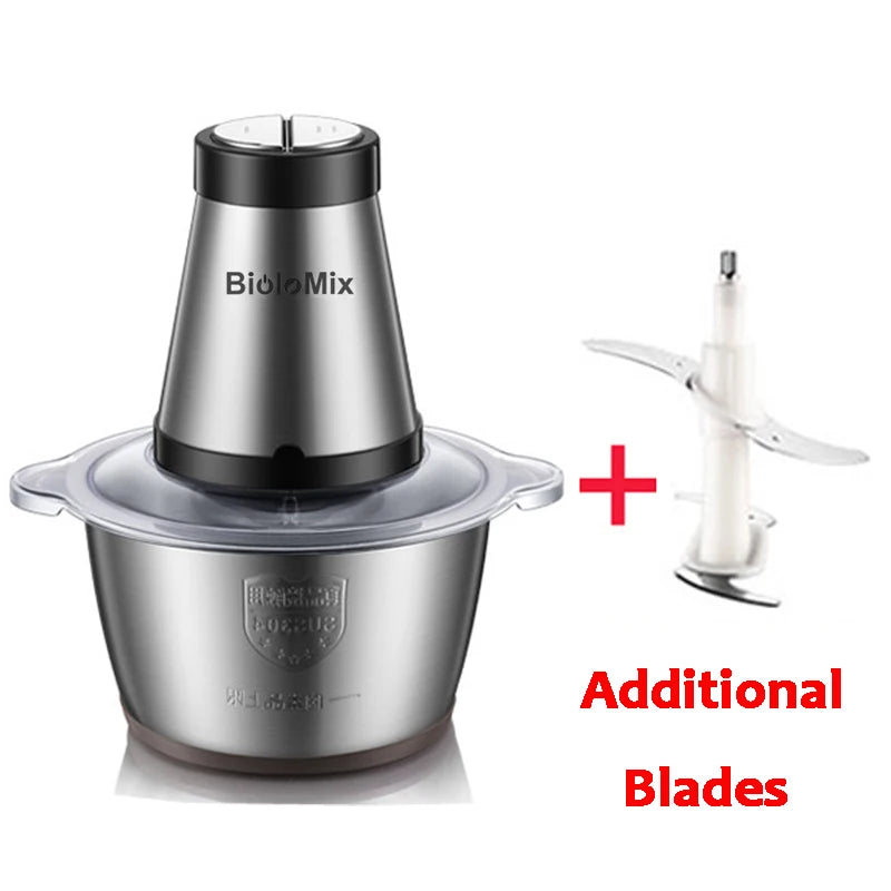 BioloMix 2-Gang-Fleischwolf, 500 W, Edelstahl, 2 l Fassungsvermögen, Fleischwolf, Prozessor, Slicer für den US-Markt, 110 V