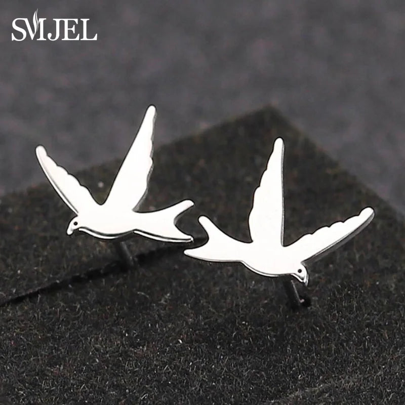Edelstahl Schwalbe Kleiner Ohrring Mehrere Kleiner Vogel Schmuck Frauen Taube Flamingo Papagei Zweig Kolibri Kranich Ohrstecker