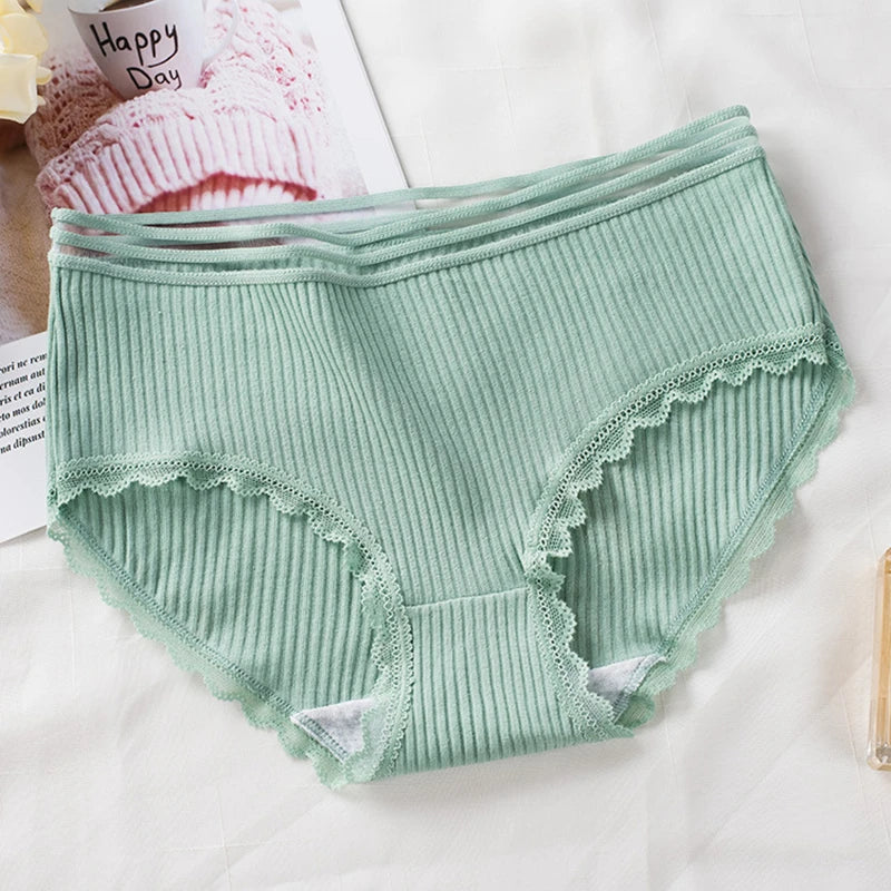 2026 beliebte Weibliche Kurze Mid-taille Spitze Hohl Dame Unterwäsche Sexy Gewinde Unterhose Baumwolle Tuch Trend Frauen Einfache Höschen