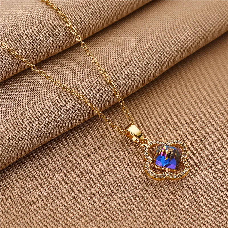 Süße Zirkon Kristall Anhänger Halskette für Frauen koreanische Mode Edelstahl Schlüsselbein Kette Schmuck weibliche Hochzeit Accessoires