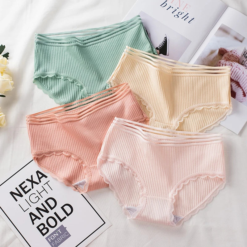 2026 beliebte Weibliche Kurze Mid-taille Spitze Hohl Dame Unterwäsche Sexy Gewinde Unterhose Baumwolle Tuch Trend Frauen Einfache Höschen