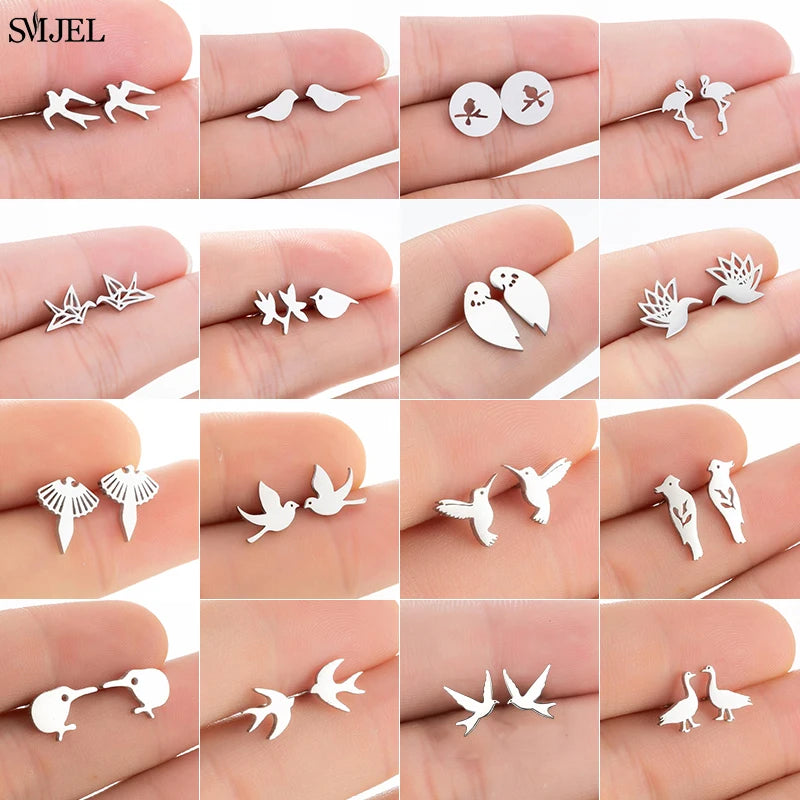 Edelstahl Schwalbe Kleiner Ohrring Mehrere Kleiner Vogel Schmuck Frauen Taube Flamingo Papagei Zweig Kolibri Kranich Ohrstecker