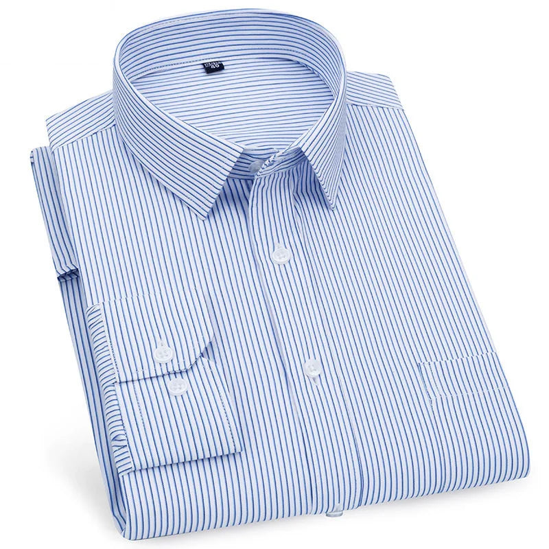 Top-Qualität Herren Business lässig Langarmhemd klassische gestreifte karierte männliche soziale Hemden für Mann lila blau