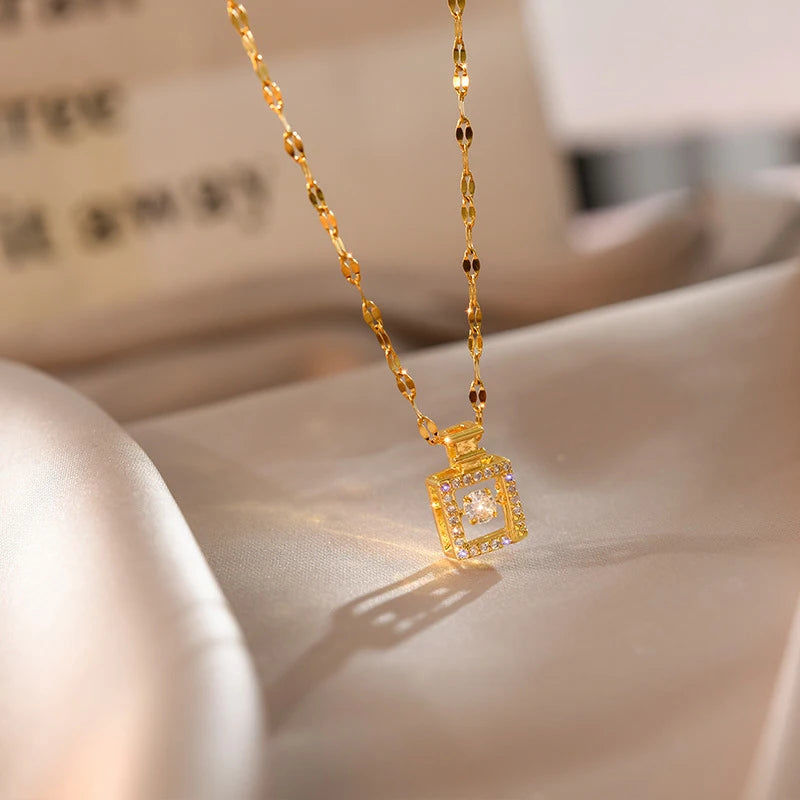 Süße Zirkon Kristall Anhänger Halskette für Frauen koreanische Mode Edelstahl Schlüsselbein Kette Schmuck weibliche Hochzeit Accessoires