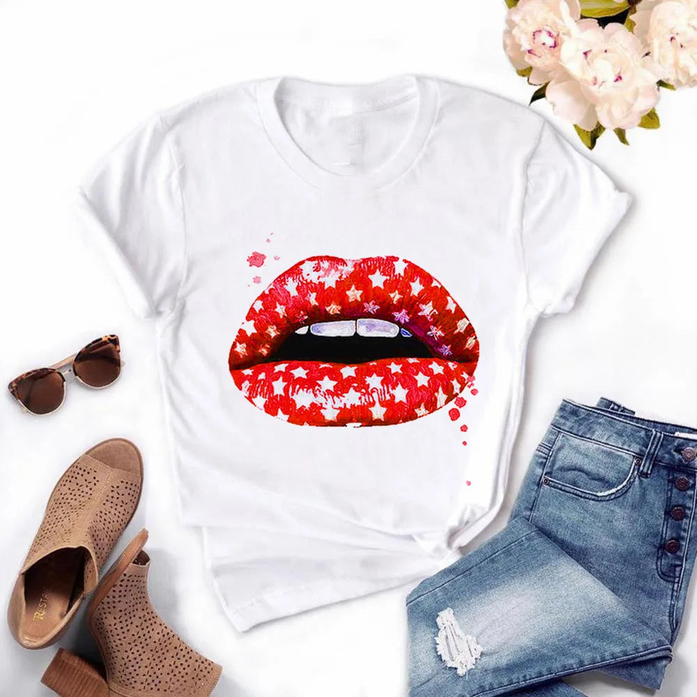 Frauen Harajuku Tops Sommer Tops Grafik T-Shirts Frauen Lippen Kawaii T-Shirt Kleidung Mädchen Maus T-Shirt ,Drop Shipping