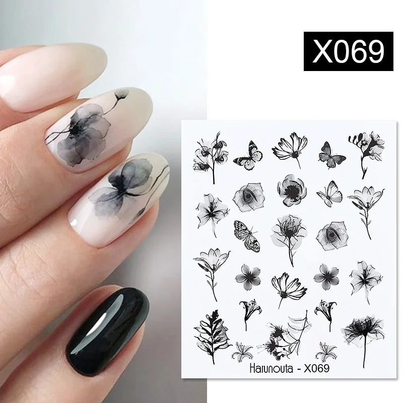 Harunouta Quellwasser-Nagelaufkleber und Aufkleber, Blumenblatt, Baum, grün, einfacher Sommerschieber für die Maniküre, Nagelkunst, Wasserzeichen