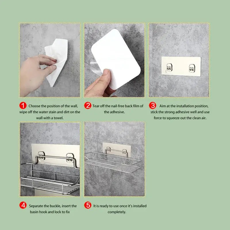 Badezimmer-Aufbewahrungsregal aus Edelstahl, stanzfrei, für Küche, Badezimmer, Toilette, Wandbehang, Lagerregal