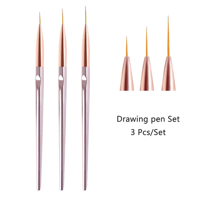 3 teile/satz Acryl Französisch Streifen Nail art Linie Malerei Stift 3D Tipps Maniküre schlanke Linie Zeichnung Stift UV Gel Pinsel Malerei werkzeuge